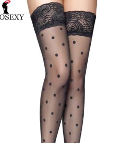 Ultra-thin Widen Lace Skin Black Dot Women Sexy Stockings Fishnet Stocking High Over Knee Thigh High Stockings Sexy Lingerie 362 Stockings STOCKINGS LINGERIE color: Black|skin|White 