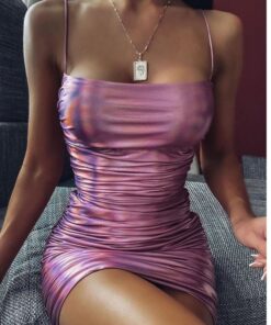 yuqung two layers Lycra PU Leather ruched short Tight Dress Women 2020 Summer strap Night club Party Bodycon Mini tube dress MINI DRESSES Sexy Costumes color: Blue|Gold|pink purple|rose red|siver 